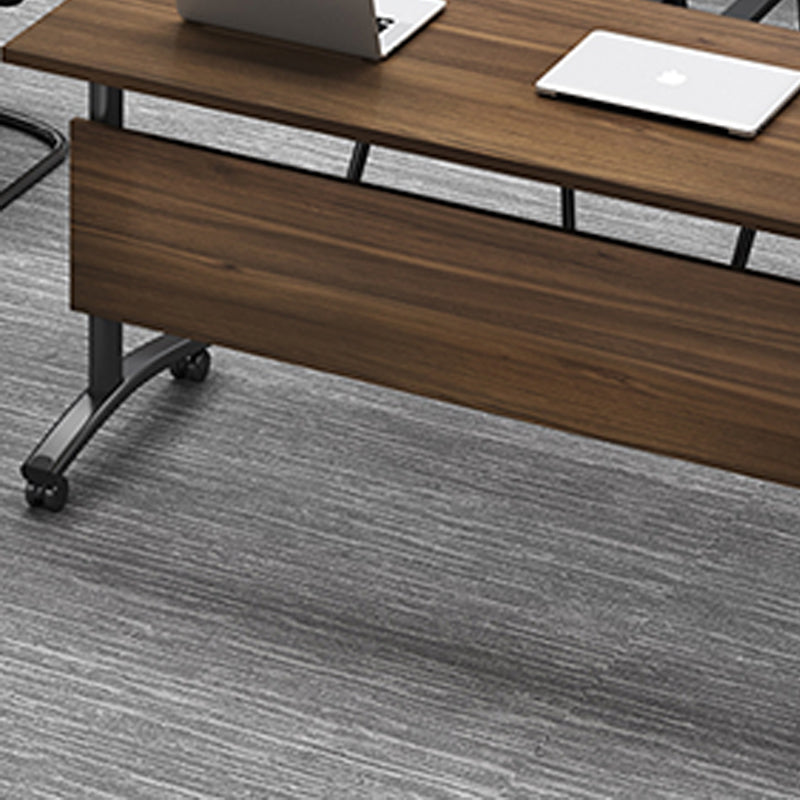 Modern Folding Office Desk Brown Movable Task Desk with Wheels for Meeting Room