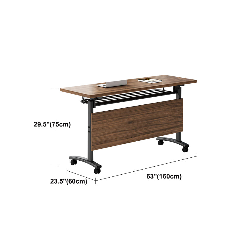 Modern Folding Office Desk Brown Movable Task Desk with Wheels for Meeting Room