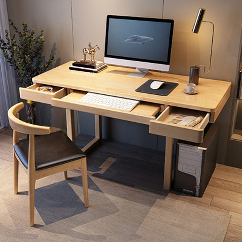 Modern Office Desk Bedroom Solid Wood Task Desk with 2 Drawers