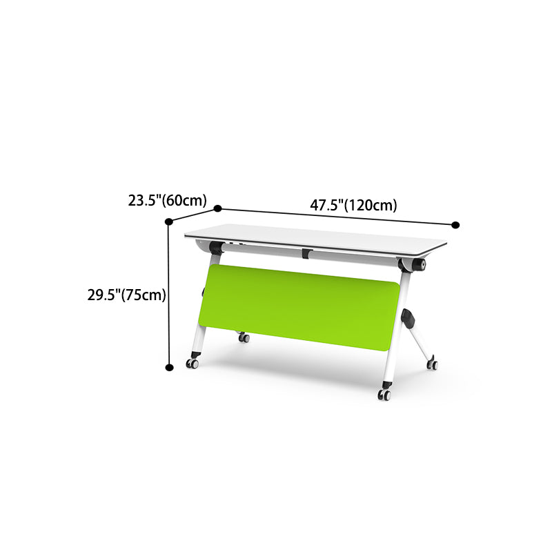 White Folding Office Desk Modern Wooden Training Desk with Wheels