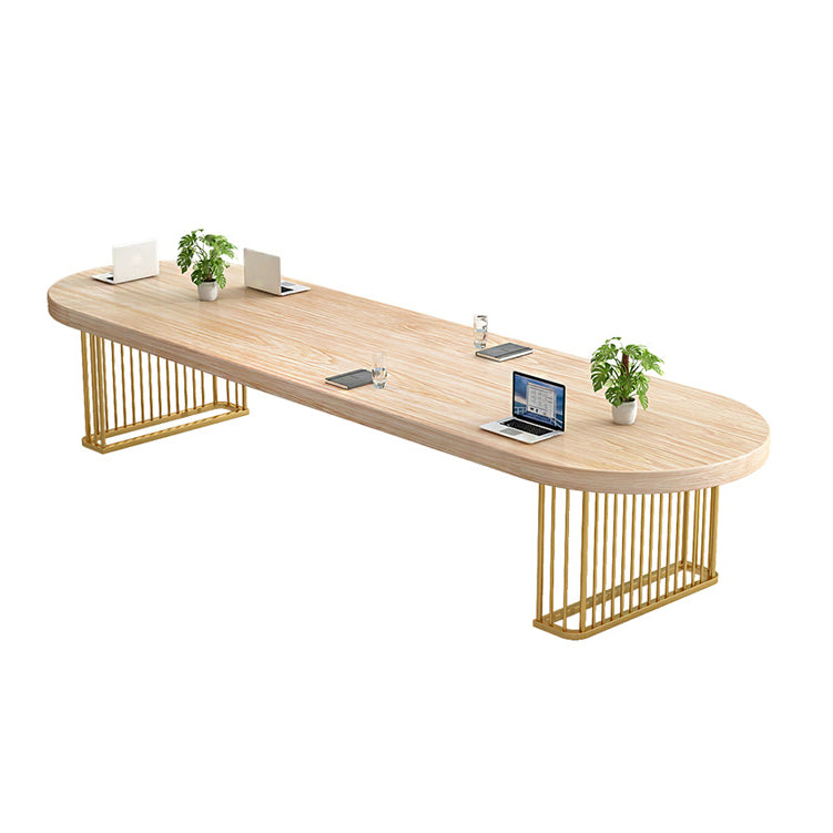 Oval Office Desk Solid Wood Conference Desk with Gold Iron Legs for Meeting Room