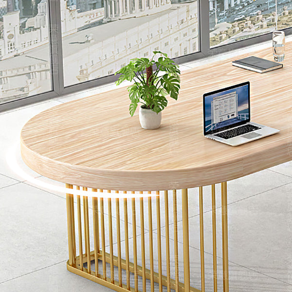 Oval Office Desk Solid Wood Conference Desk with Gold Iron Legs for Meeting Room