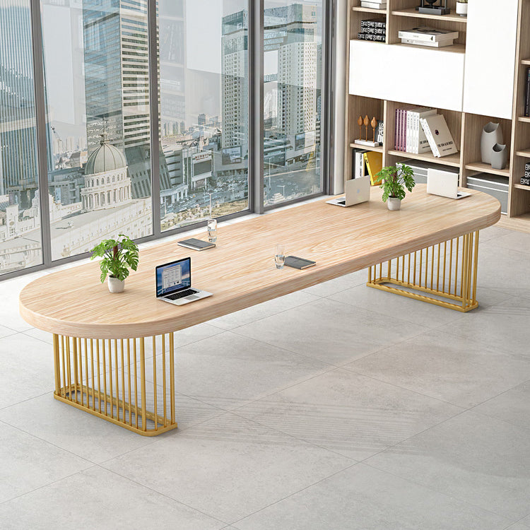 Oval Office Desk Solid Wood Conference Desk with Gold Iron Legs for Meeting Room