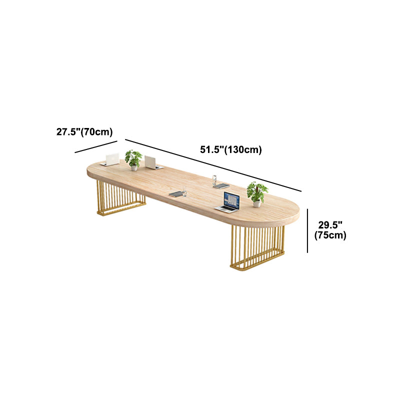 Oval Office Desk Solid Wood Conference Desk with Gold Iron Legs for Meeting Room