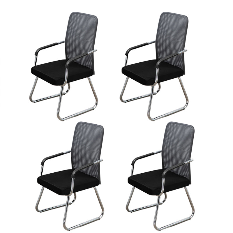 Mid Back Office Chair Mesh Fixed Armrest Desk Chair with Sled Base