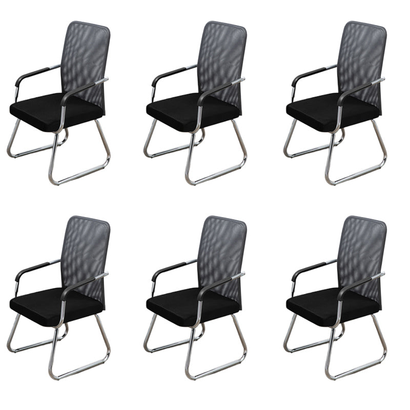 Mid Back Office Chair Mesh Fixed Armrest Desk Chair with Sled Base