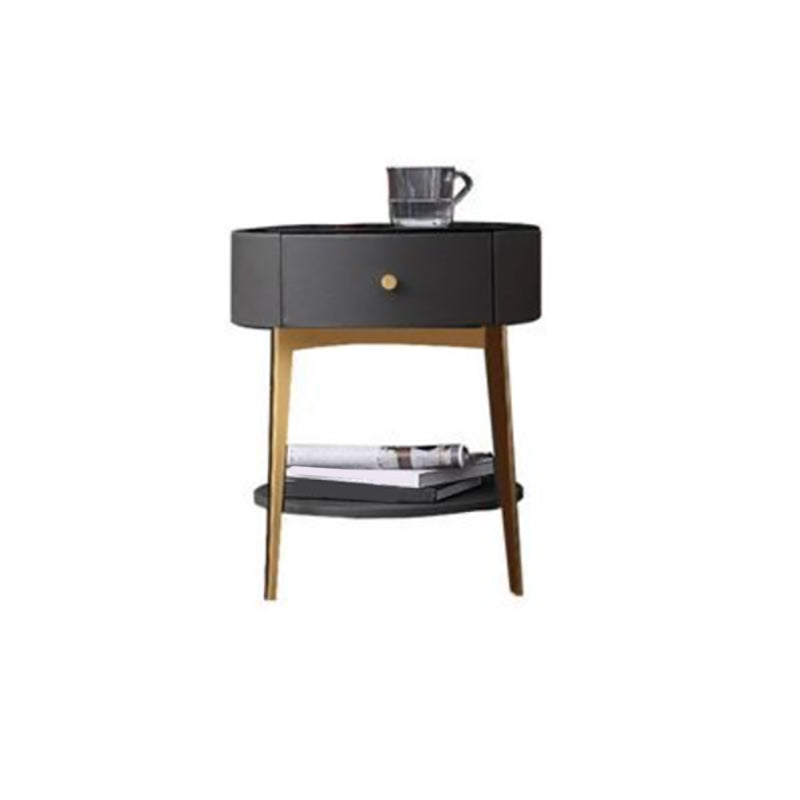 Modern 22 Inch Tall Night Table Stone Top 1-Drawer Shelf Included Nightstand with Legs