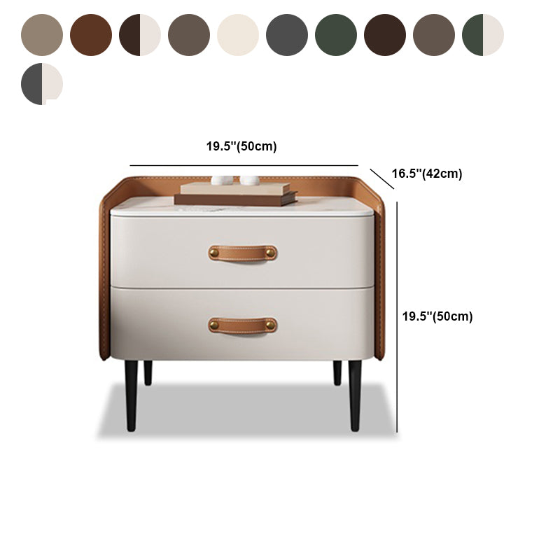 2-Drawer Nightstand Modern 20 Inch H Stone Top Night Table with Legs