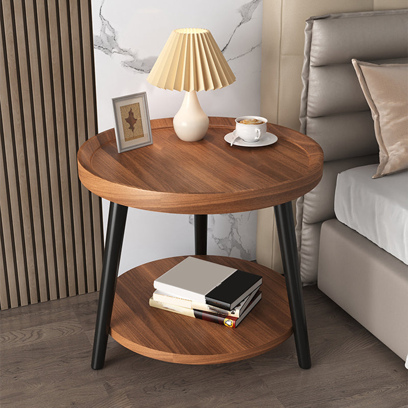 Modern Round Bed Nightstand Imitation Wood Open Storage 20 Inch H Night Table with Legs