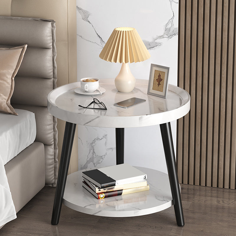 Modern Round Bed Nightstand Imitation Wood Open Storage 20 Inch H Night Table with Legs