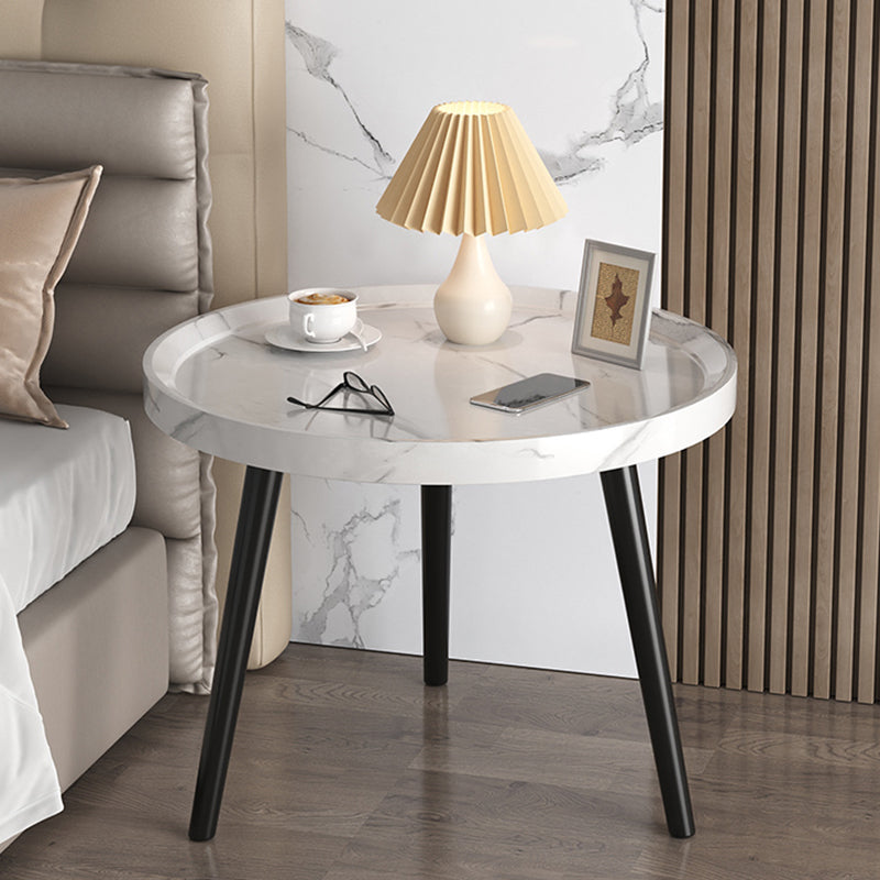 Modern Round Bed Nightstand Imitation Wood Open Storage 20 Inch H Night Table with Legs