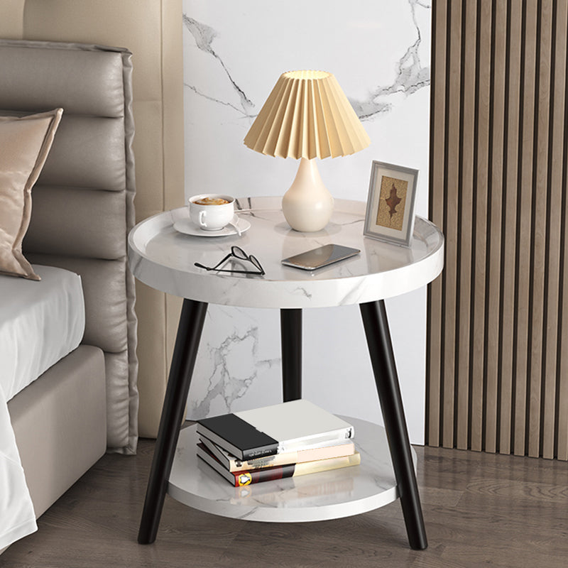 Modern Round Bed Nightstand Imitation Wood Open Storage 20 Inch H Night Table with Legs