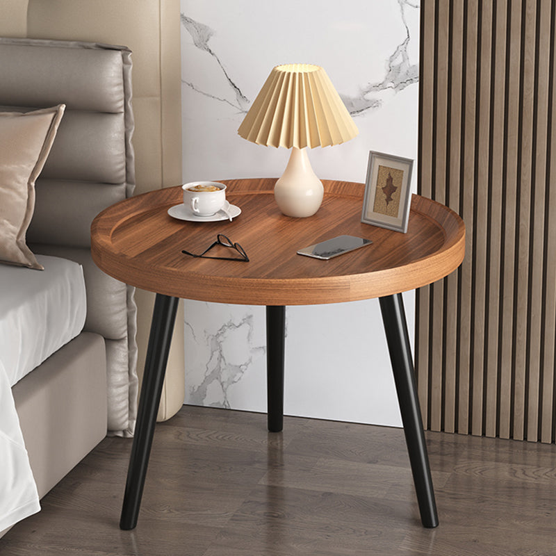 Modern Round Bed Nightstand Imitation Wood Open Storage 20 Inch H Night Table with Legs