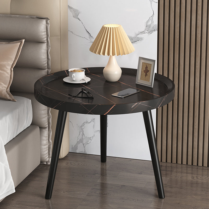 Modern Round Bed Nightstand Imitation Wood Open Storage 20 Inch H Night Table with Legs