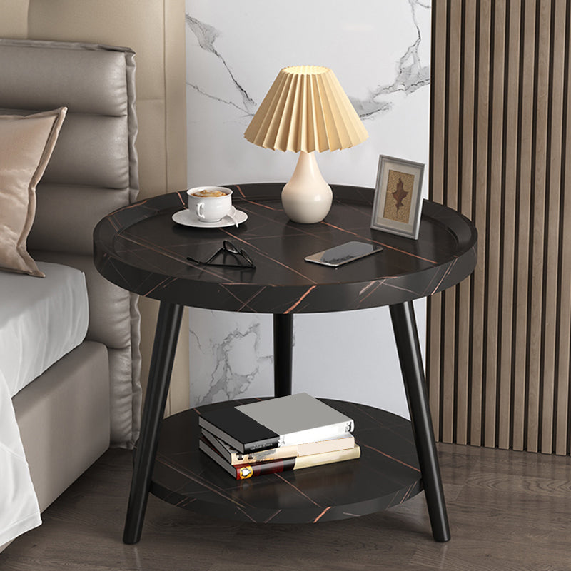 Modern Round Bed Nightstand Imitation Wood Open Storage 20 Inch H Night Table with Legs