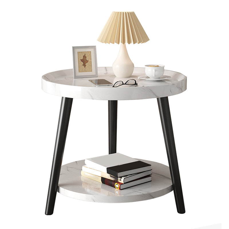 Modern Round Bed Nightstand Imitation Wood Open Storage 20 Inch H Night Table with Legs