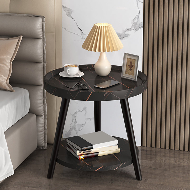 Modern Round Bed Nightstand Imitation Wood Open Storage 20 Inch H Night Table with Legs