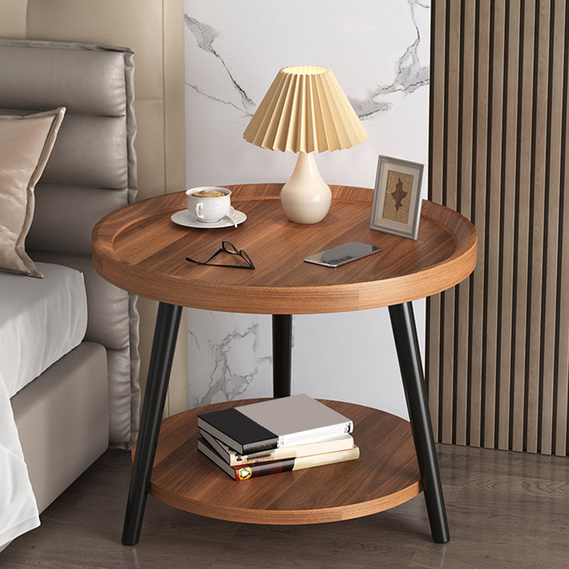 Modern Round Bed Nightstand Imitation Wood Open Storage 20 Inch H Night Table with Legs