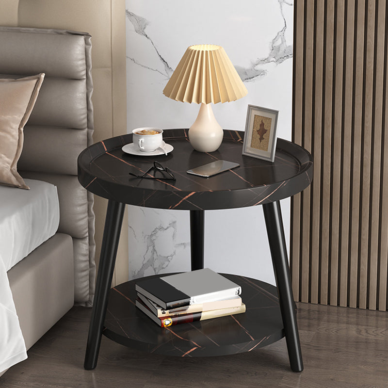 Modern Round Bed Nightstand Imitation Wood Open Storage 20 Inch H Night Table with Legs