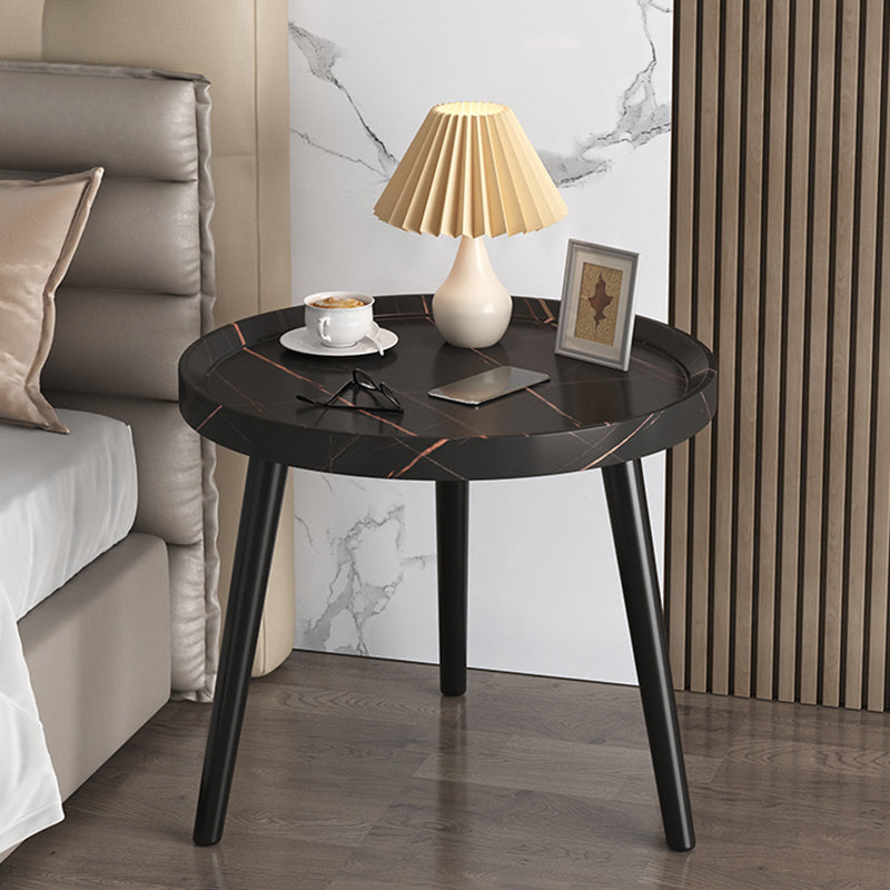 Modern Round Bed Nightstand Imitation Wood Open Storage 20 Inch H Night Table with Legs