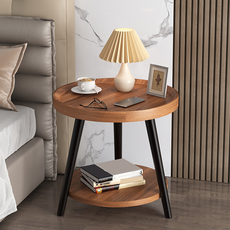 Modern Round Bed Nightstand Imitation Wood Open Storage 20 Inch H Night Table with Legs