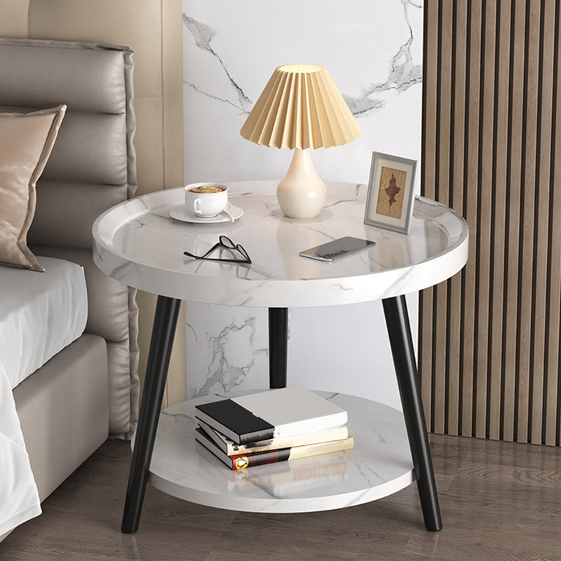 Modern Round Bed Nightstand Imitation Wood Open Storage 20 Inch H Night Table with Legs