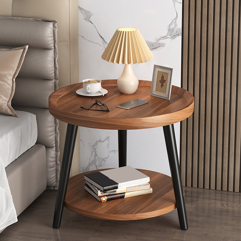 Modern Round Bed Nightstand Imitation Wood Open Storage 20 Inch H Night Table with Legs