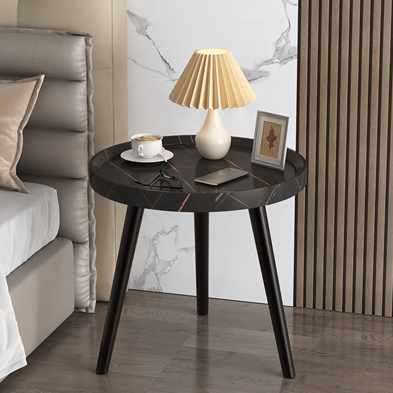 Modern Round Bed Nightstand Imitation Wood Open Storage 20 Inch H Night Table with Legs