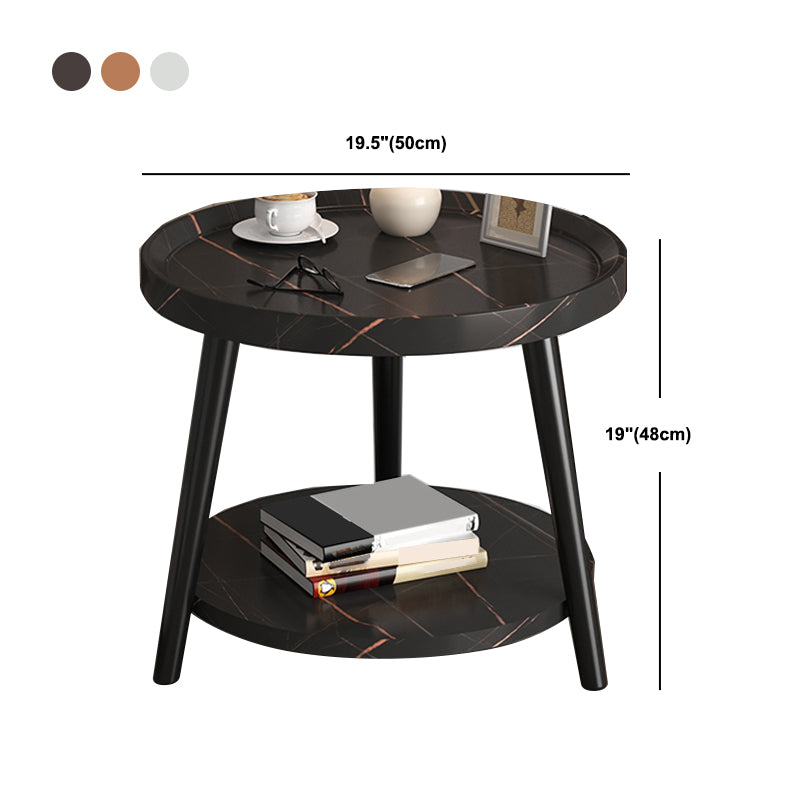 Modern Round Bed Nightstand Imitation Wood Open Storage 20 Inch H Night Table with Legs