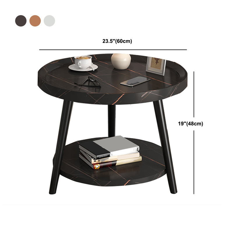 Modern Round Bed Nightstand Imitation Wood Open Storage 20 Inch H Night Table with Legs