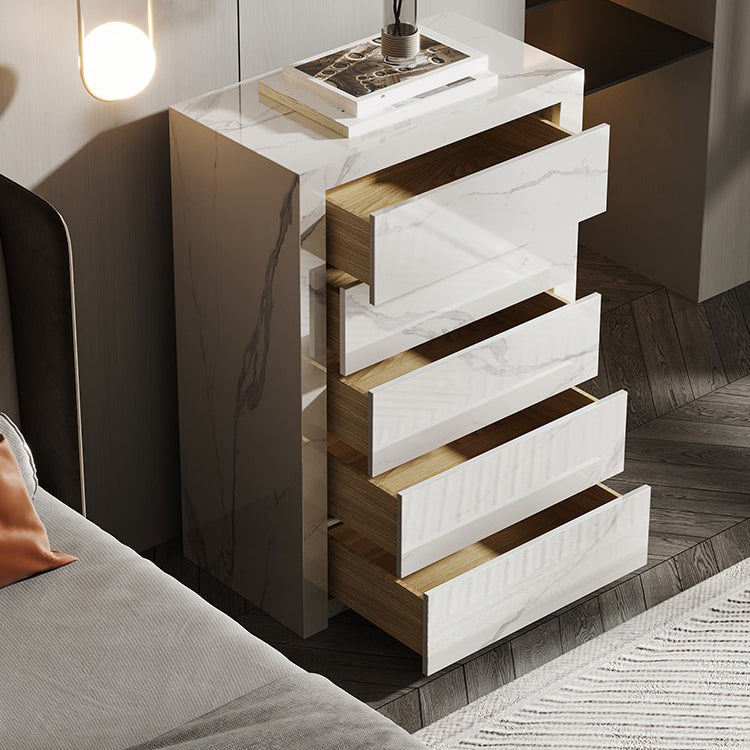 Wood Chest with Stone Top Vertical Storage Chest with Drawers for Bedroom