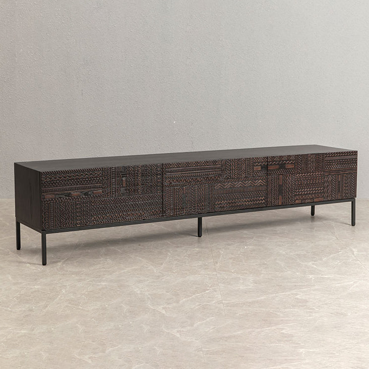 Traditional Teak Wood Media Console Brown TV Media Stand with Drawers