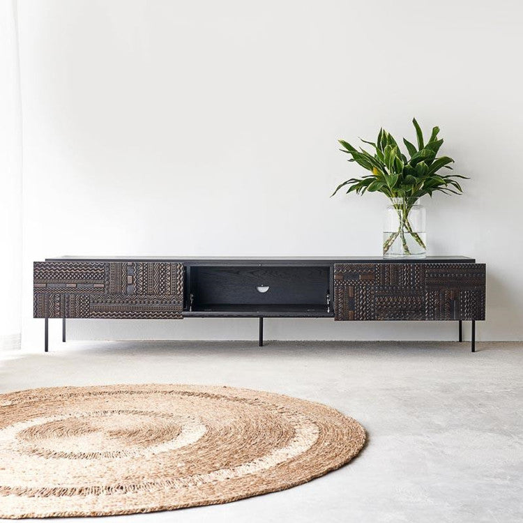 Traditional Teak Wood Media Console Brown TV Media Stand with Drawers