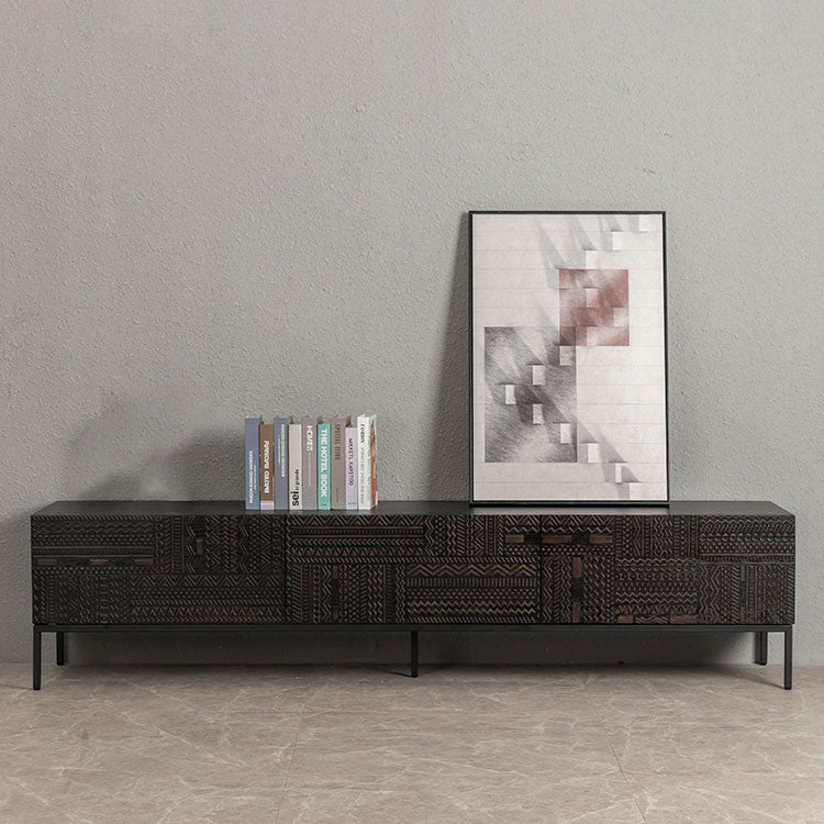 Traditional Teak Wood Media Console Brown TV Media Stand with Drawers