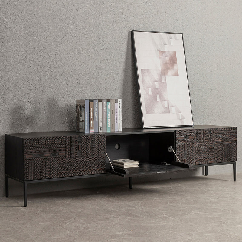 Traditional Teak Wood Media Console Brown TV Media Stand with Drawers