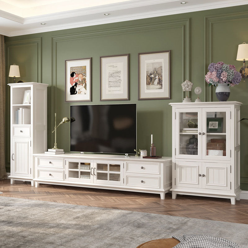 Contemporary Ash Wood TV Media Stand White Wood Media Console with Drawers