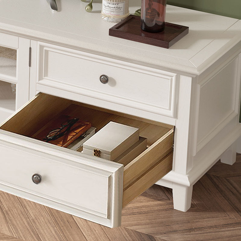 Contemporary Ash Wood TV Media Stand White Wood Media Console with Drawers