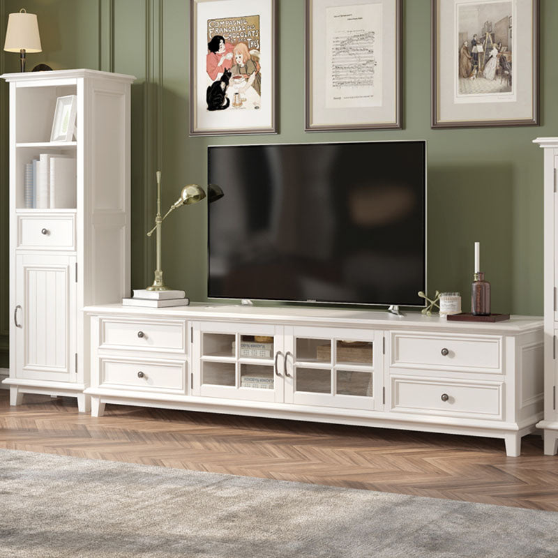 Contemporary Ash Wood TV Media Stand White Wood Media Console with Drawers