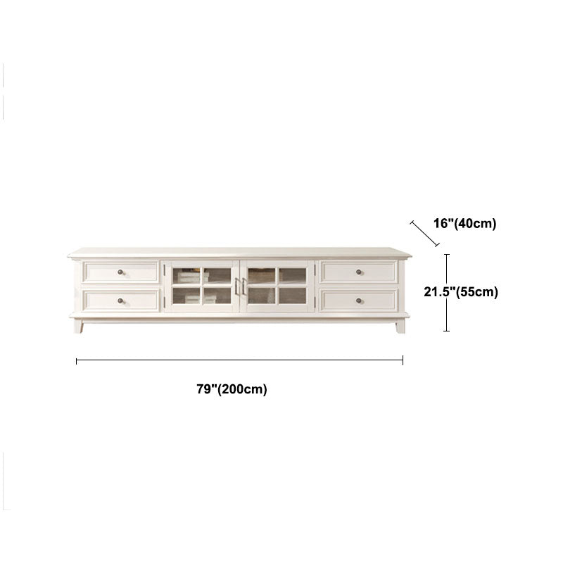 Contemporary Ash Wood TV Media Stand White Wood Media Console with Drawers