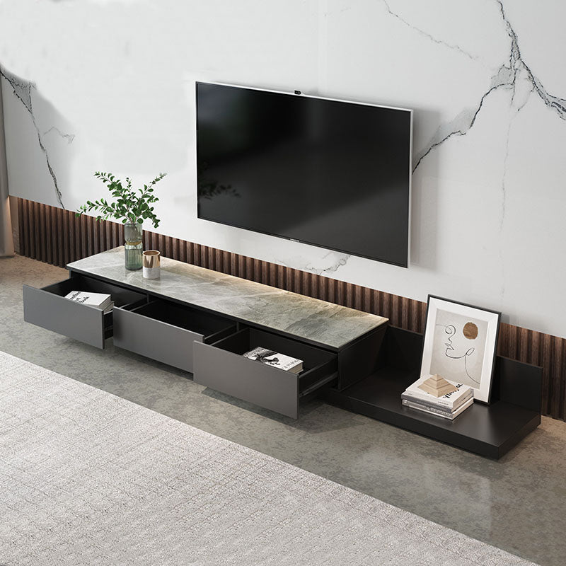 Contemporary TV Stand Console , 3 - Drawers Sliding TV Stand in Black / White