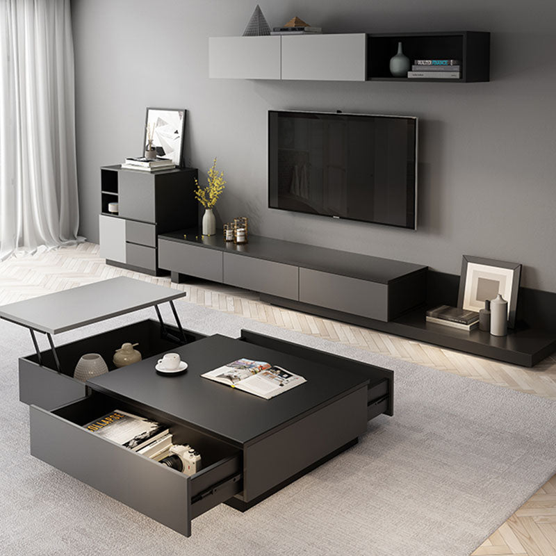 Contemporary TV Stand Console , 3 - Drawers Sliding TV Stand in Black / White