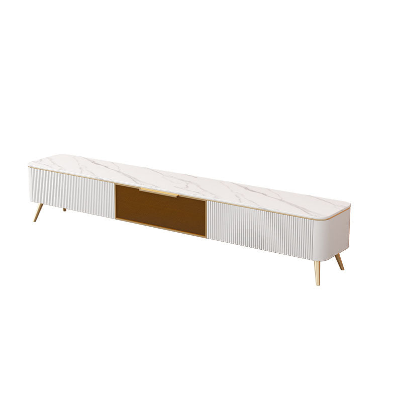 Modern TV Media Stand with Gold Metal Legs Stone Top Media Console with Drawers