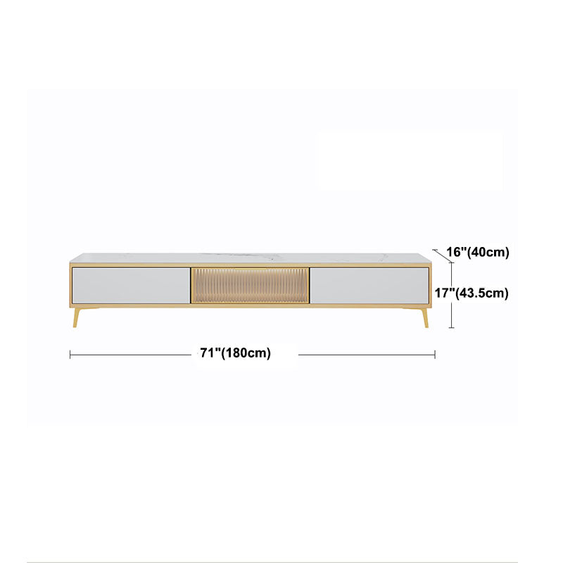 17.13"H TV Stand Glam Style Enclosed Storage White TV Console with Drawers