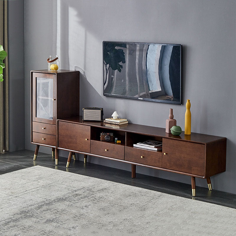 Matte Finish Wood TV Media Stand with Open Storage Contemporary Media Console, Rubberwood