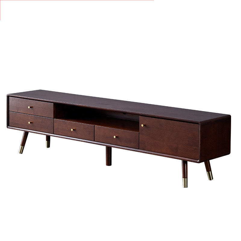 Matte Finish Wood TV Media Stand with Open Storage Contemporary Media Console, Rubberwood