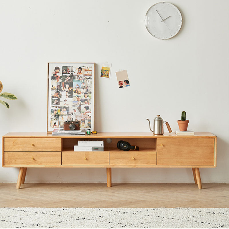 Matte Finish Wood TV Media Stand with Open Storage Contemporary Media Console, Rubberwood