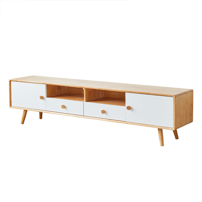 Matte Finish Wood TV Media Stand with Open Storage Contemporary Media Console, Rubberwood