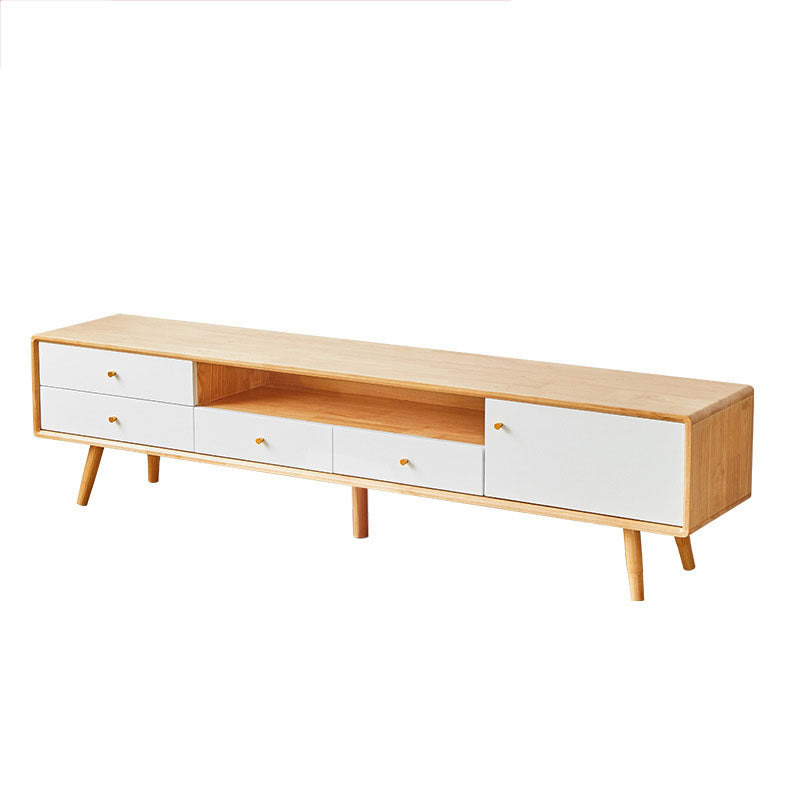 Matte Finish Wood TV Media Stand with Open Storage Contemporary Media Console, Rubberwood