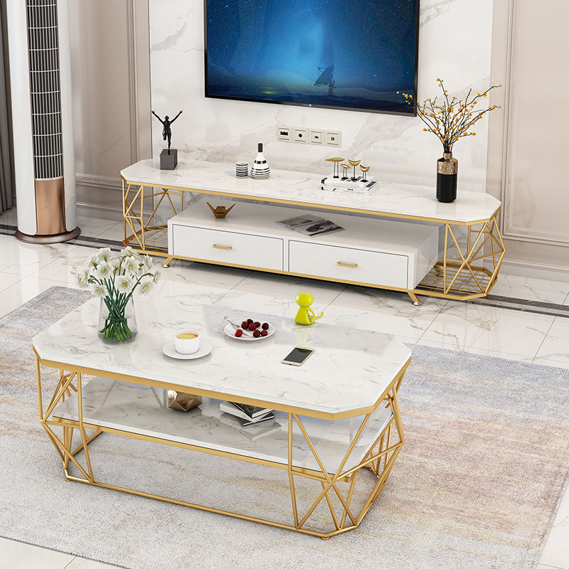 Glam Style TV Stand 4 Tier Enclosed Storage TV Console with 2 Drawers