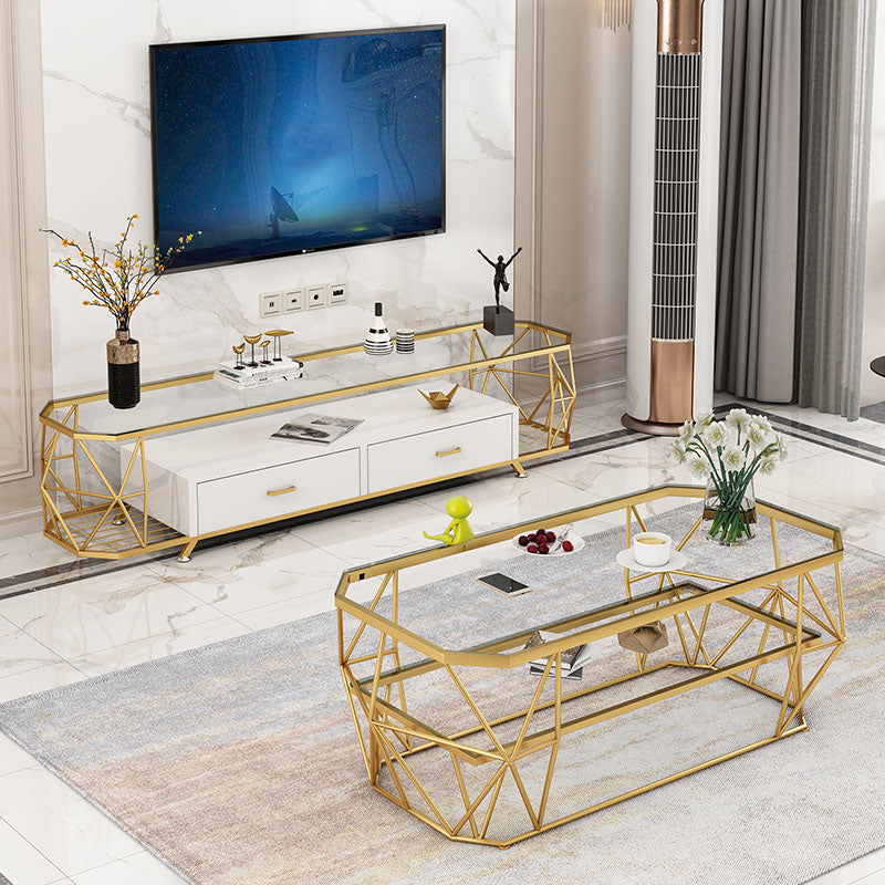 Glam Style TV Stand 4 Tier Enclosed Storage TV Console with 2 Drawers